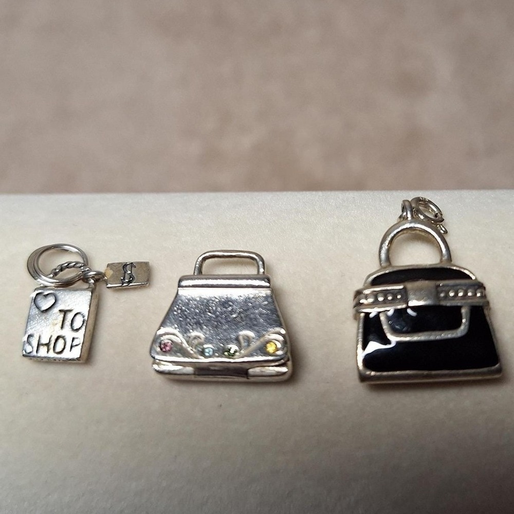Handbag purse bag charms born to shop in sterling silver set of 3